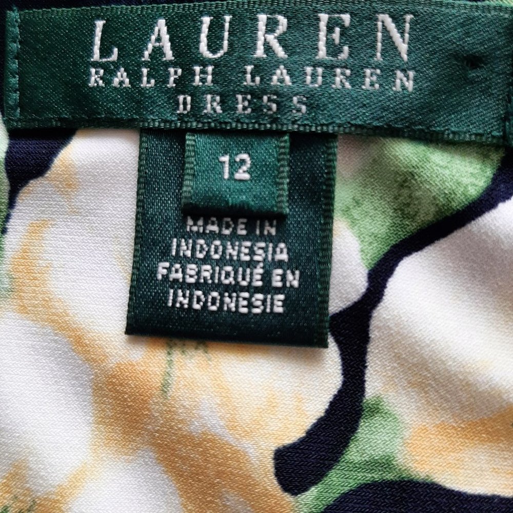 Ralph Lauren Side Shirred Floral Yellow and Navy Dress - Picture 10 of 10